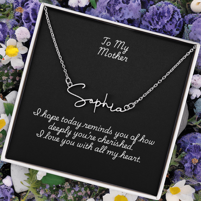 Signature Name Necklace with Mother Message Card