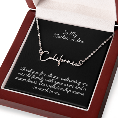 Signature Name Necklace w/ Mother-In-Law Message Card