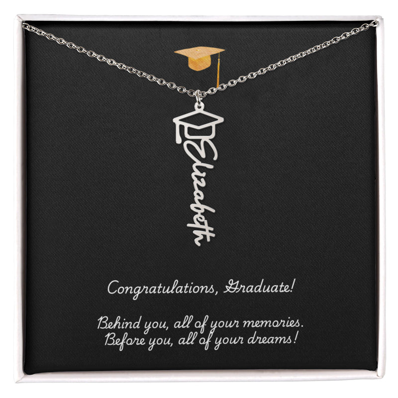 Graduation Cap Name Necklace w Message Card1