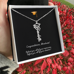 Graduation Cap Name Necklace w Message Card1