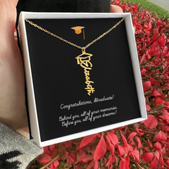 Graduation Cap Name Necklace w Message Card1
