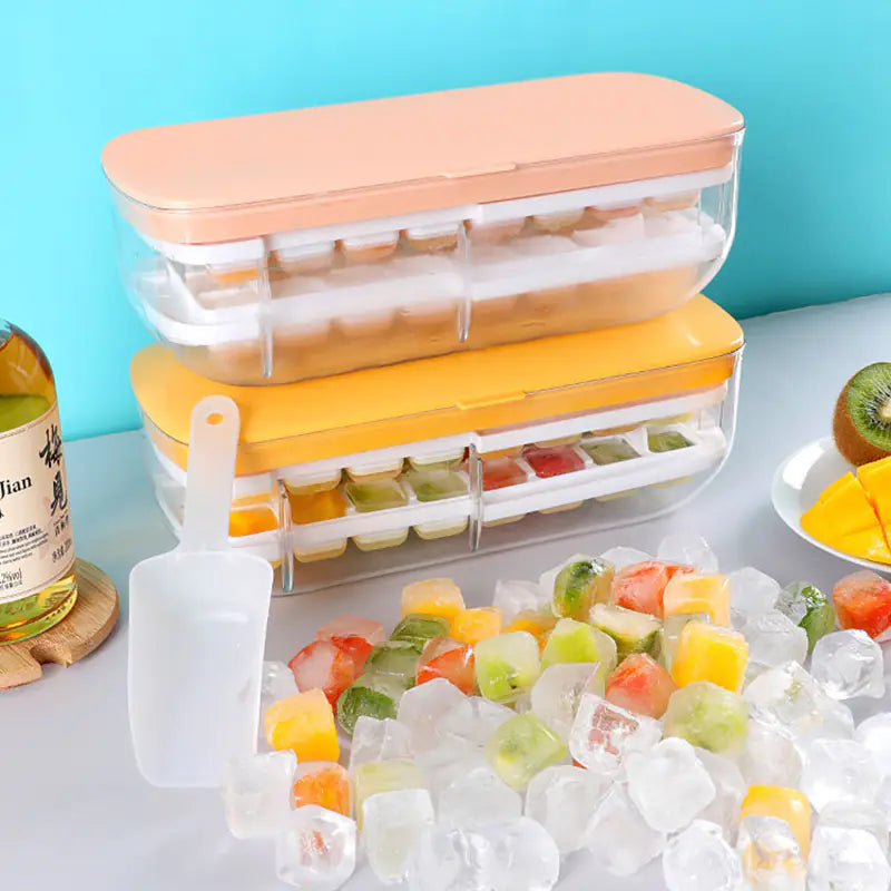 Silicone Square Ice Cube Maker with Lid and Storage Box